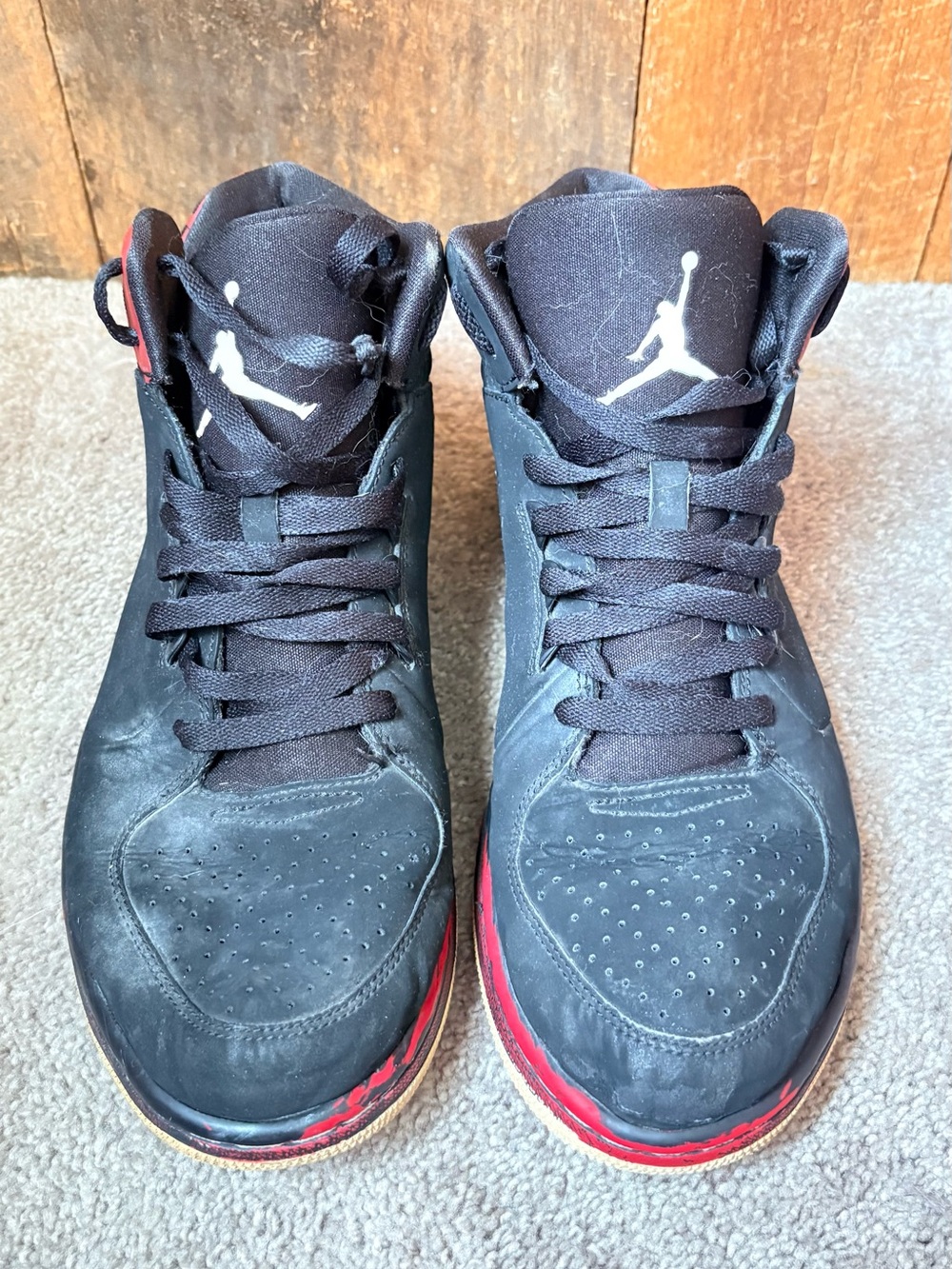 Jordan Men’s Black and Red High-Top Sneakers - Jumpman Logo